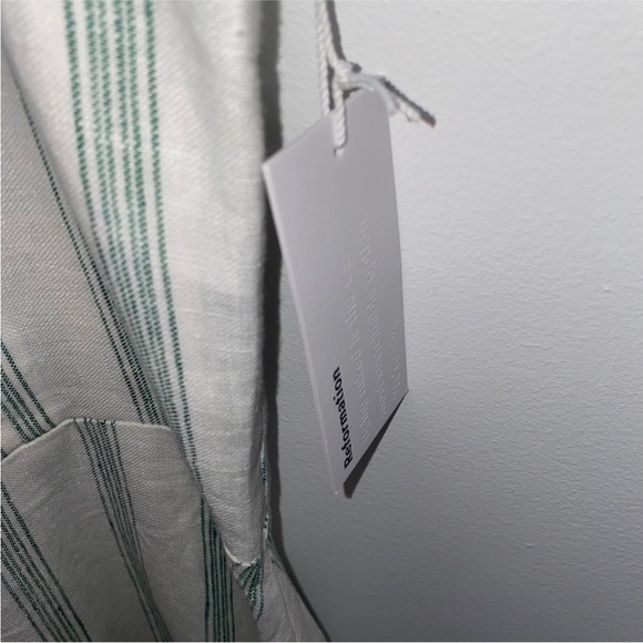 Reformation Sz 10 NWOT Green Stripe Hyla Midi Dress 100% Linen Made in USA - Picture 5 of 13